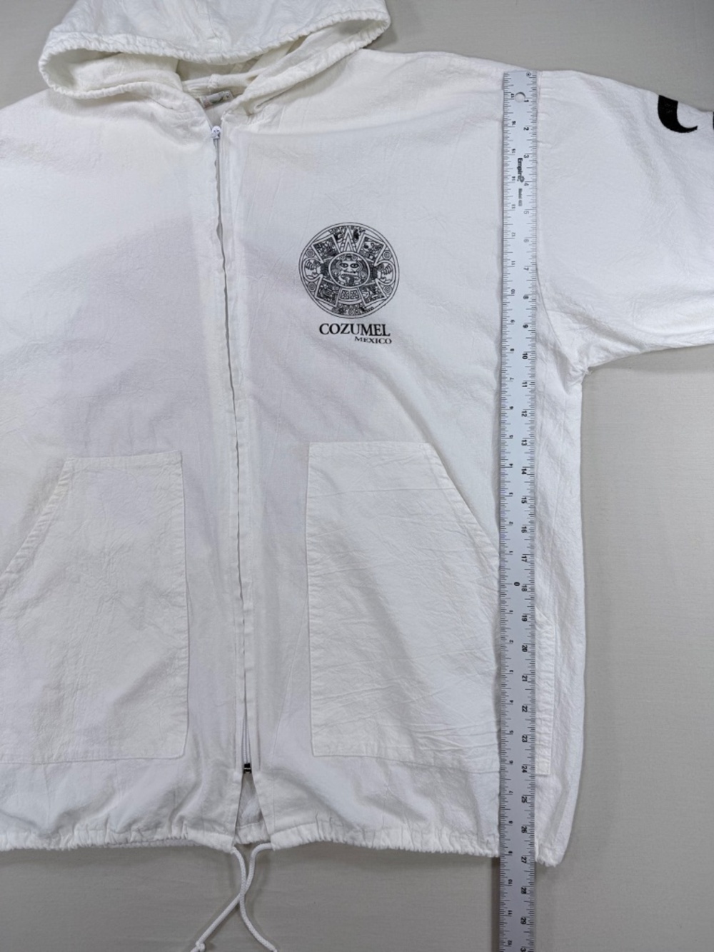 Chac Mool Vintage 90s Cozumel Mexico Graphic Zip Up Hoodie White XL EUC - Picture 4 of 8